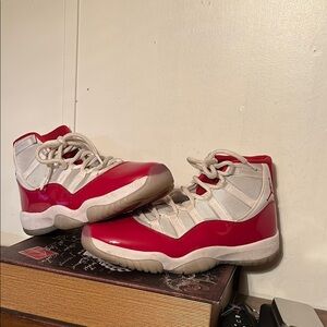 Jordan Red and White Athletic Shoes with Iconic Design